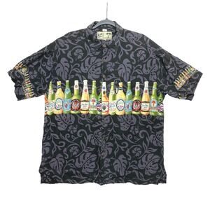 Koko Island Hawaiian Shirt Mens XL Black Beer Bottles Tropical Made in USA